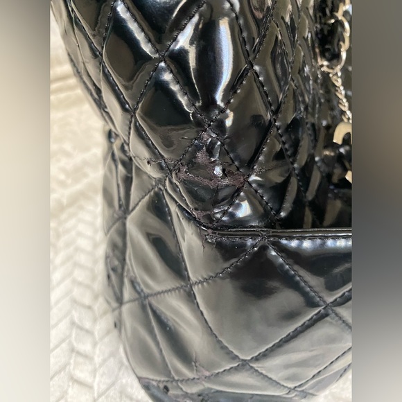 Chanel XL Black Quilted Patent Leather Tote w/ silver Hardware - Picture 6 of 16